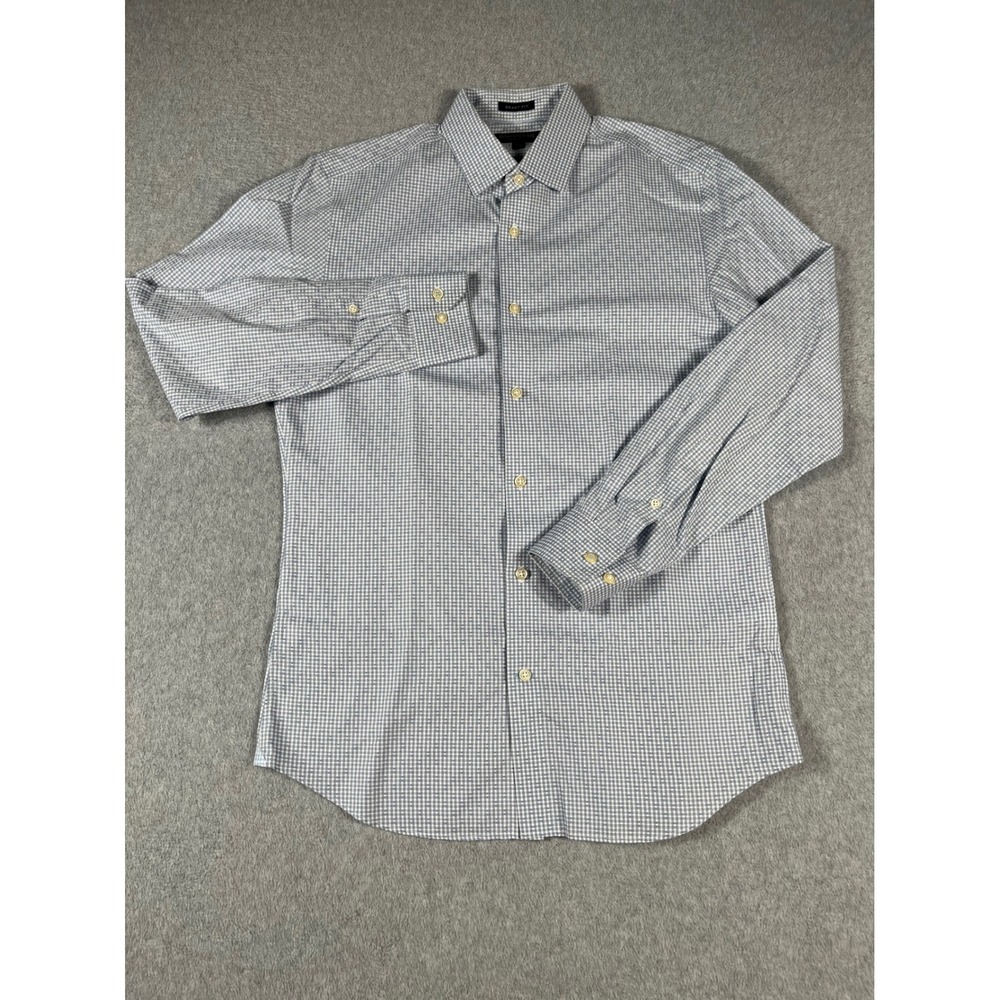Banana Republic Grant Fit Mens M Blue Gingham Non-Iron Cotton Dress Shirt
